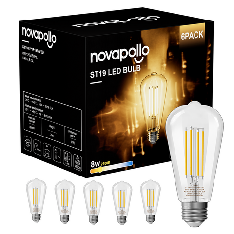 Novapollo ST19 Vintage LED Edison Bulbs 8W 800LM 2700K Dimmable