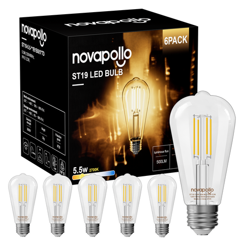 Novapollo ST19 Vintage LED Edison Light Bulbs 5.5W 500LM 2700K Dimmable