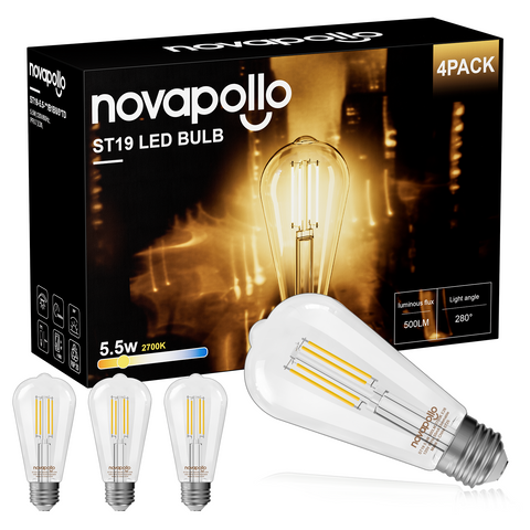 Novapollo ST19 Vintage LED Edison Light Bulbs 5.5W 500LM 2700K Dimmable