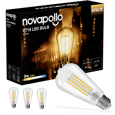 Novapollo ST19 Vintage LED Edison Bulbs 8W 800LM 2700K Dimmable