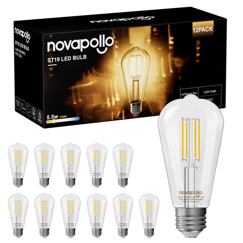 Novapollo ST19 Vintage LED Edison Light Bulbs 5.5W 500LM 2700K Dimmable