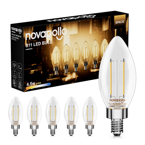 Novapollo B11 Vintage Bullet Edison Bulbs 4.5W 350LM 2700K Dimmable
