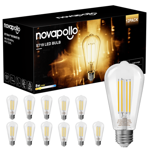 Novapollo ST19 Vintage LED Edison Bulbs 8W 800LM 2700K Dimmable