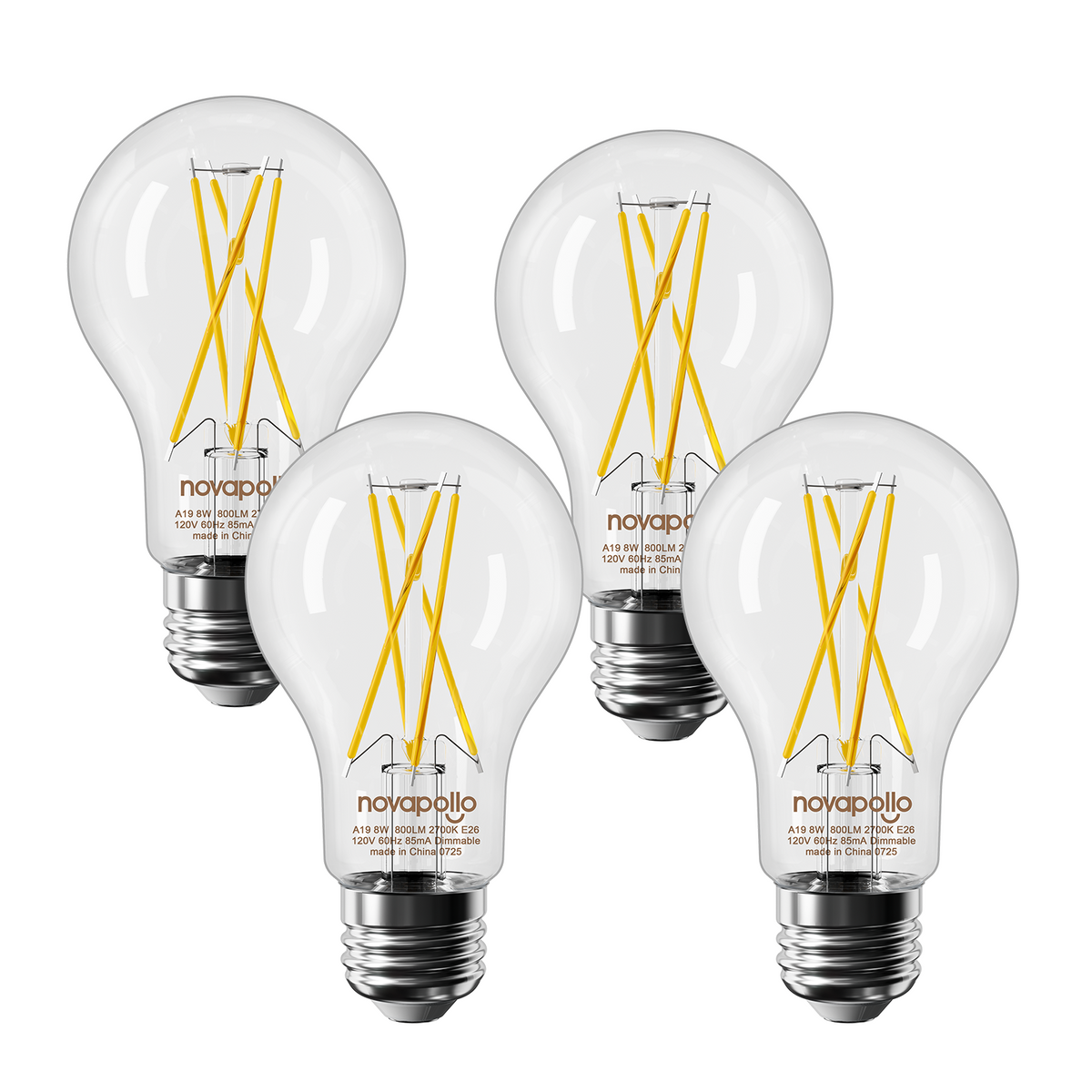 Novapollo A19 Vintage LED Edison Filament Bulb 8W 800LM 2700K Dimmable