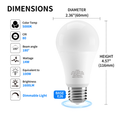 Novapollo A19 LED Light Bulbs 14W 1600LM 5000K Dimmable