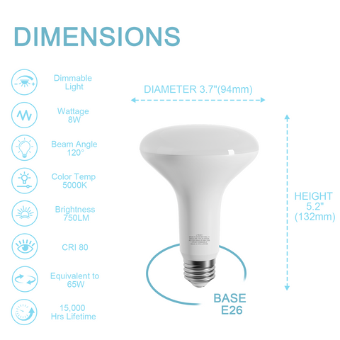 Novapollo BR30 LED Recessed Light Bulbs 8W 750LM 2700K & 5000K Dimmable