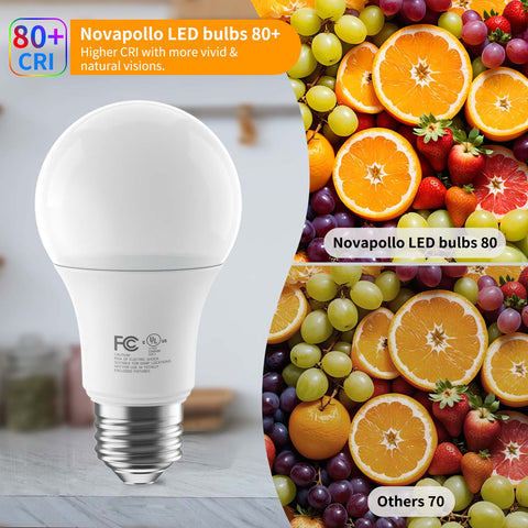 Novapollo A19 LED Light Bulbs 9.5W 800LM 2700K Dimmable