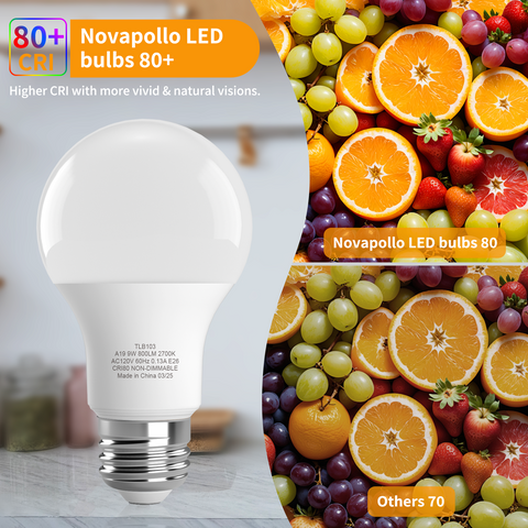 Novapollo A19 LED Light Bulbs 9W 800LM 2700K Non-Dimmable