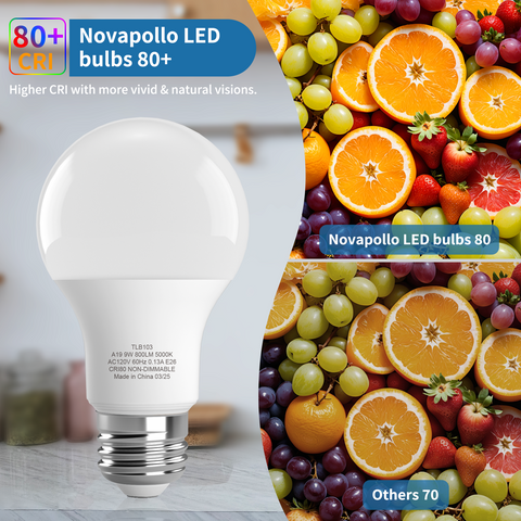 Novapollo A19 LED Light Bulbs 9W 800LM 5000K Non-Dimmable