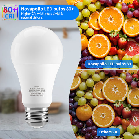 Novapollo A19 LED Light Bulbs 9.5W 800LM 5000K Dimmable