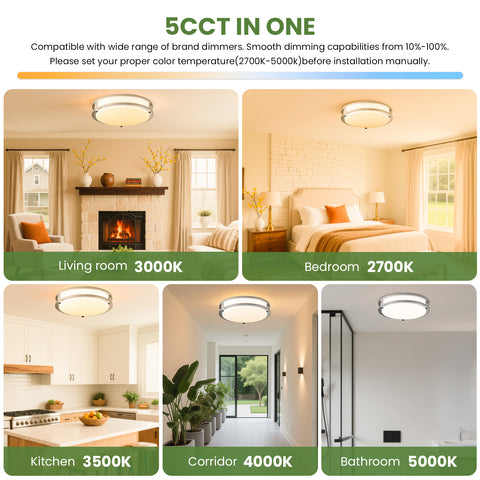 Novapollo 10 Inch LED Ceiling Light 17W 1100LM 5CCT Dimmable & Color Adjustable Flush Mount