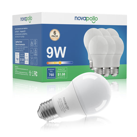 Novapollo A19 LED Light Bulbs 9W 760LM 5000K Non-Dimmable
