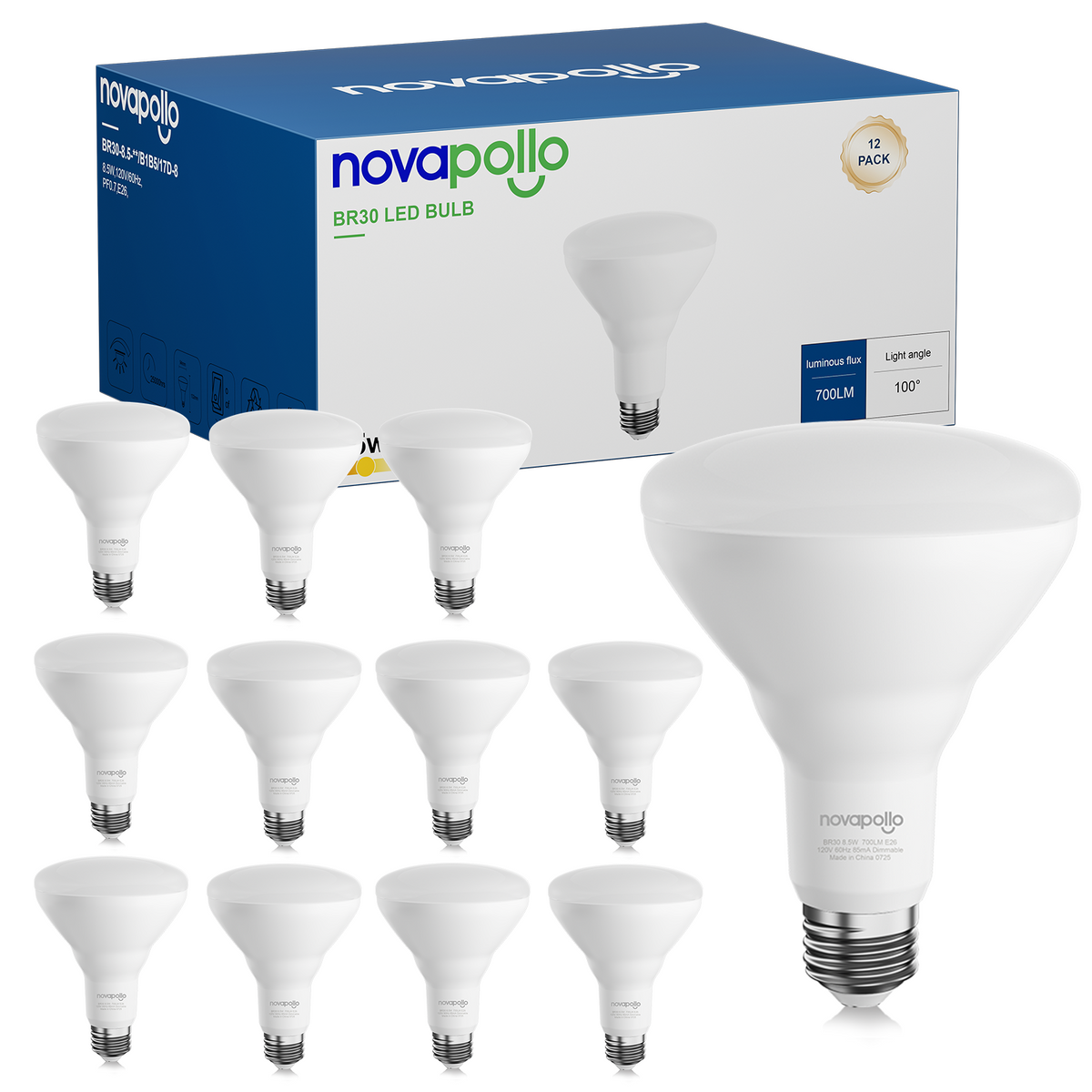 Novapollo BR30 LED Recessed Light Bulbs 8.5W 700LM 2700K Dimmable