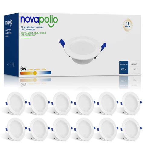 Novapollo 3.5 Inch LED Recessed Downlight 6W 450LM 3CCT Selectable Non-Dimmable