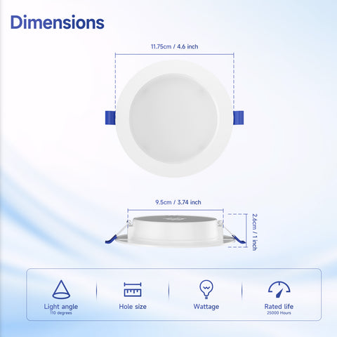 Novapollo 3.5 Inch LED Recessed Downlight 6W 450LM 3CCT Selectable Non-Dimmable