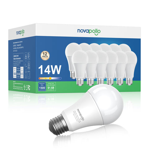Novapollo A19 LED Light Bulbs 14W 1500LM 5000K Non-Dimmable
