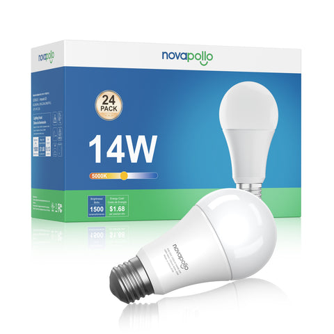 Novapollo A19 LED Light Bulbs 14W 1500LM 5000K Non-Dimmable