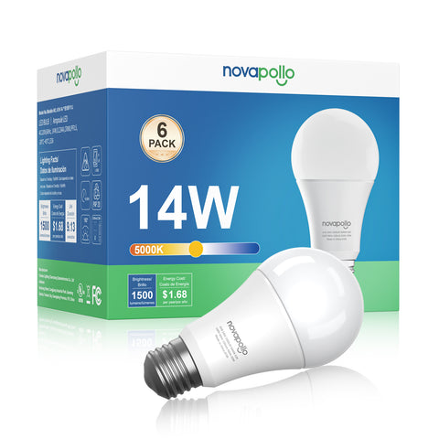 Novapollo A19 LED Light Bulbs 14W 1500LM 5000K Non-Dimmable