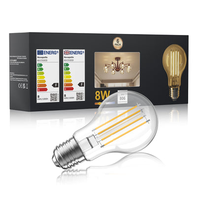 Novapollo A60 Vintage LED Edison Filament Bulb 8W 806LM 2700K Dimmable