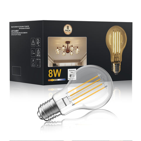 Novapollo A60 Vintage LED Edison Filament Bulb 8W 806LM 2700K Dimmable