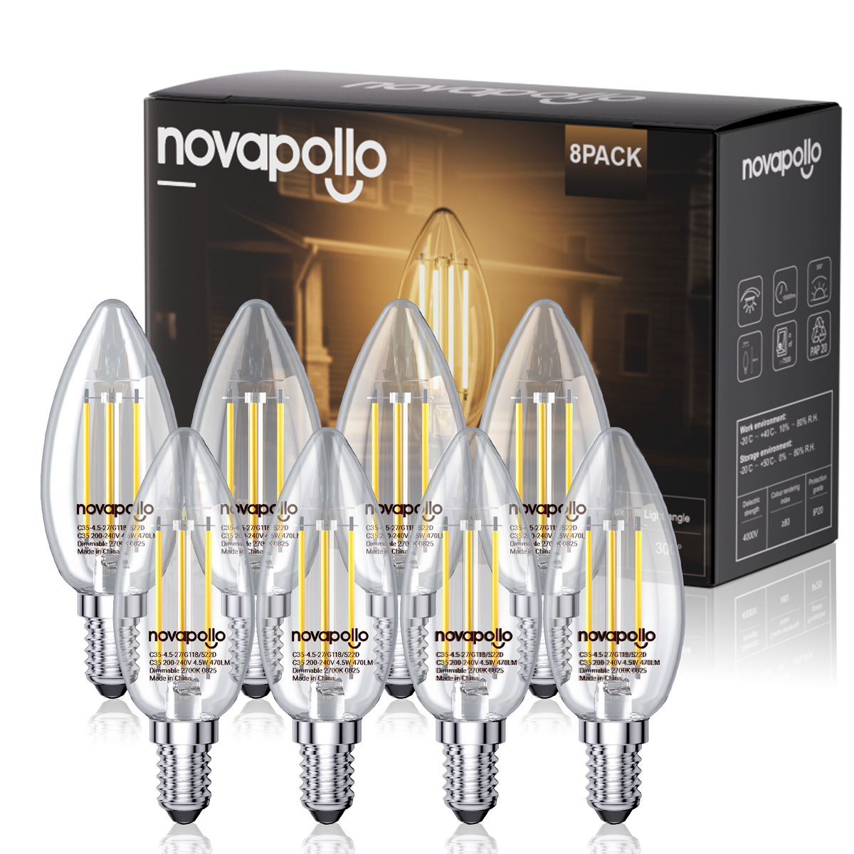 Novapollo C35 Vintage Candle LED Light Bulbs 4.5W 470LM 2700K E14 Dimmable