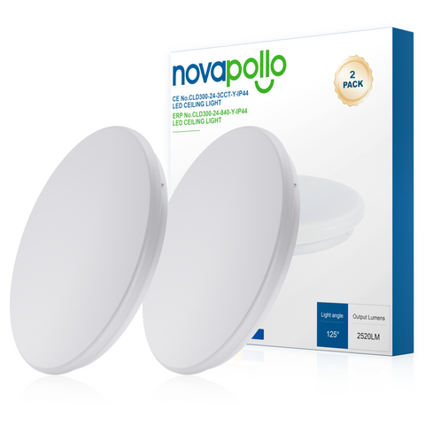 Novapollo Round Flush Mount LED Ceiling Light 24W 2520LM 3CCT Selectable (3000K/4000K/6500K)