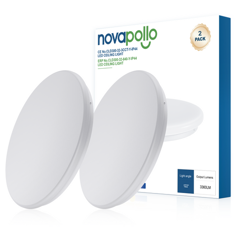 Novapollo Round Flush Mount LED Ceiling Light 32W 3360LM 3CCT Selectable (3000K/4000K/6500K)