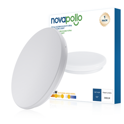 Novapollo Round Flush Mount LED Ceiling Light 32W 3360LM 3CCT Selectable (3000K/4000K/6500K)