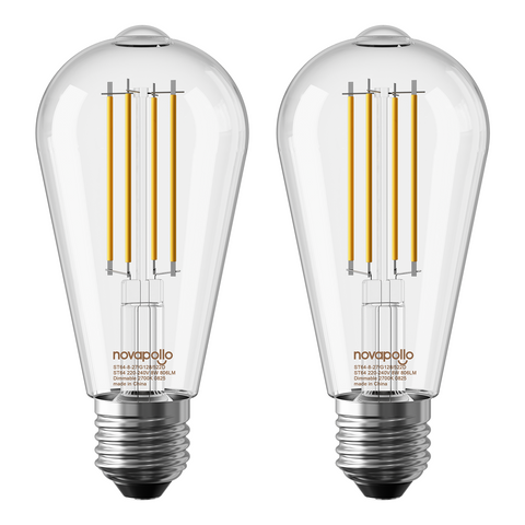 Novapollo ST64 Vintage Edison LED Filament Bulbs 8W 806LM 2700K E27 Dimmable