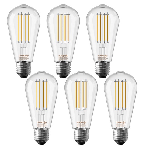 Novapollo ST64 Vintage Edison LED Filament Bulbs 8W 806LM 2700K E27 Dimmable