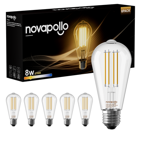 Novapollo ST64 Vintage Edison LED Filament Bulbs 8W 806LM 2700K E27 Dimmable